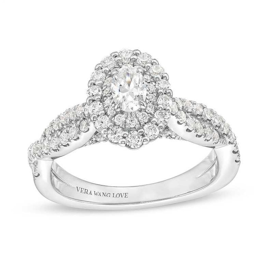 Zales Vera Wang Love Collection 1 Ct. T.W. Oval Diamond Double Frame Twist Shank Engagement Ring In 14K White Gold Rings