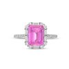 Zales Emerald-Cut Pink And White Lab-Created Sapphire Frame Pendant And Ring Set In Sterling Silver - Size 7 Earrings