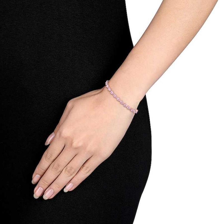 Zales Pear-Shaped Pink Lab-Created Sapphire Tennis Bracelet In Sterling Silver With Rose Rhodium - 7.25" Bracelets