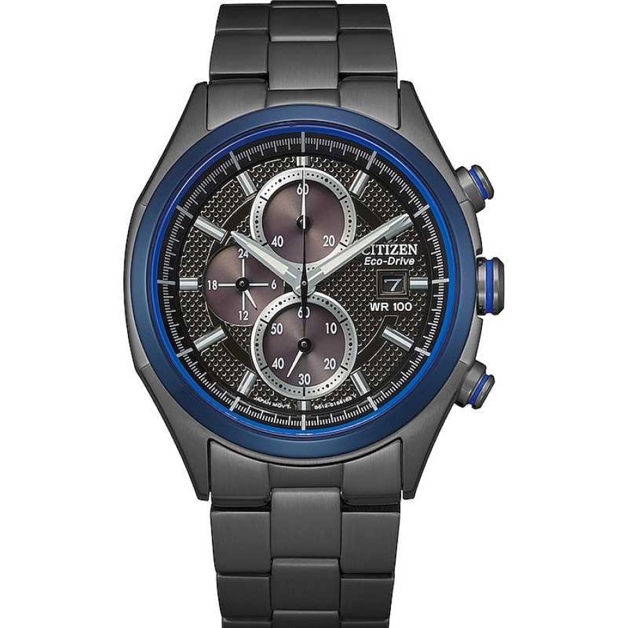 Citizen Men'S Citizen Eco-Drive® Drive Black Ip Chronograph Watch With Textured Black Dial (Model: Ca0438-52E) Watches