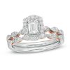 Zales Celebration Ideal 3/4 Ct. T.W. Emerald-Cut Diamond Frame Scallop Shank Bridal Set In 14K Two-Tone Gold (I/Si2) Rings