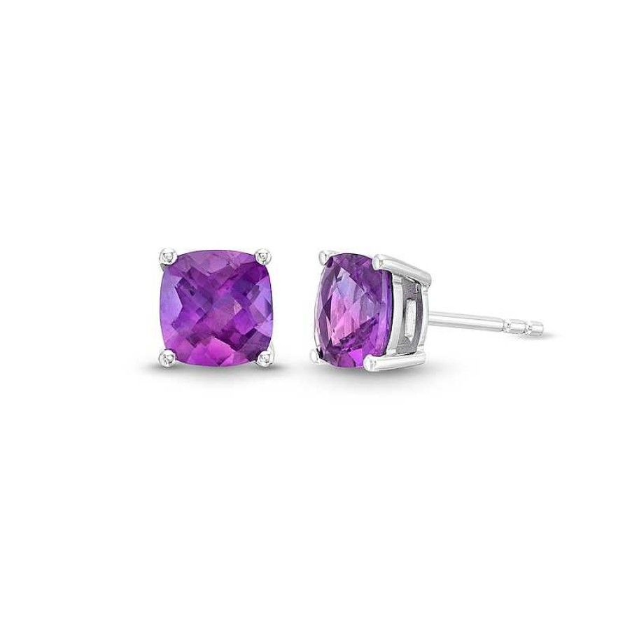 Zales 7.0Mm Faceted Cushion-Cut Amethyst Stud Earrings In Sterling Silver Earrings