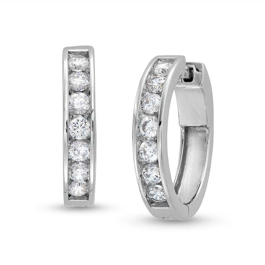 Zales 1 Ct. T.W. Diamond Channel-Set Huggie Hoop Earrings In 10K White Gold Earrings