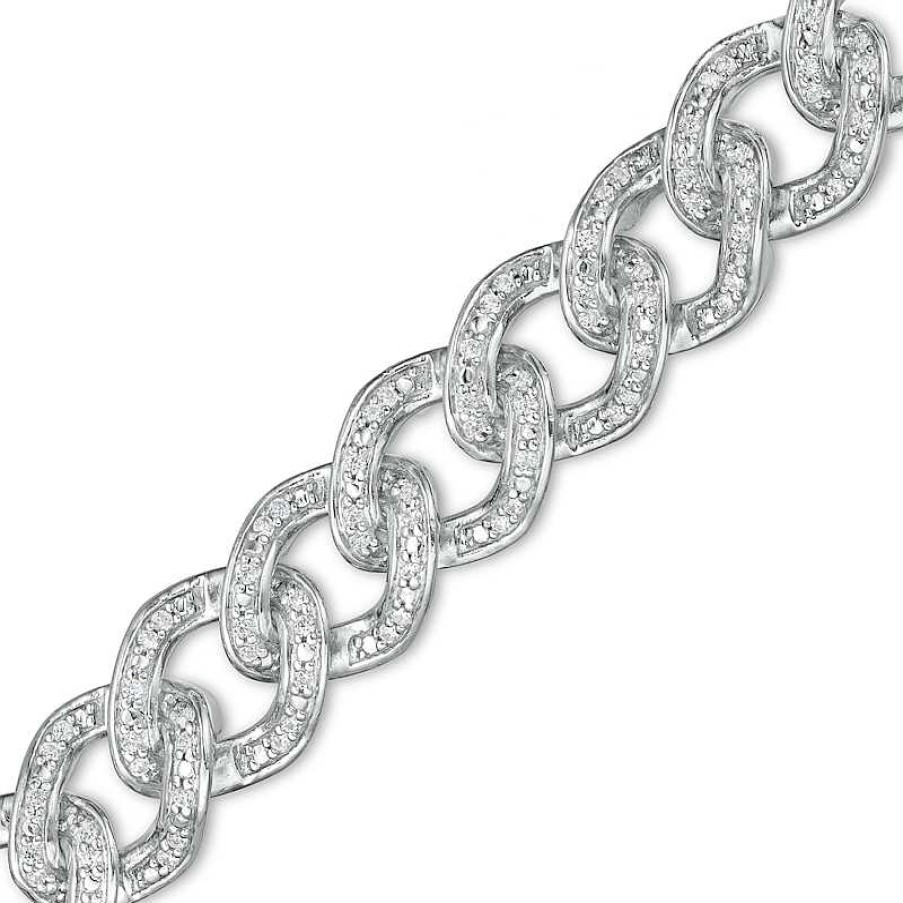 Zales 1 Ct. T.W. Diamond Curb Chain Bracelet In Sterling Silver - 7.5" Bracelets