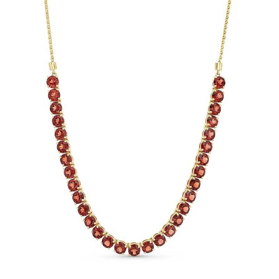 Zales Round Garnet Half Tennis Necklace In 10K Gold Necklaces