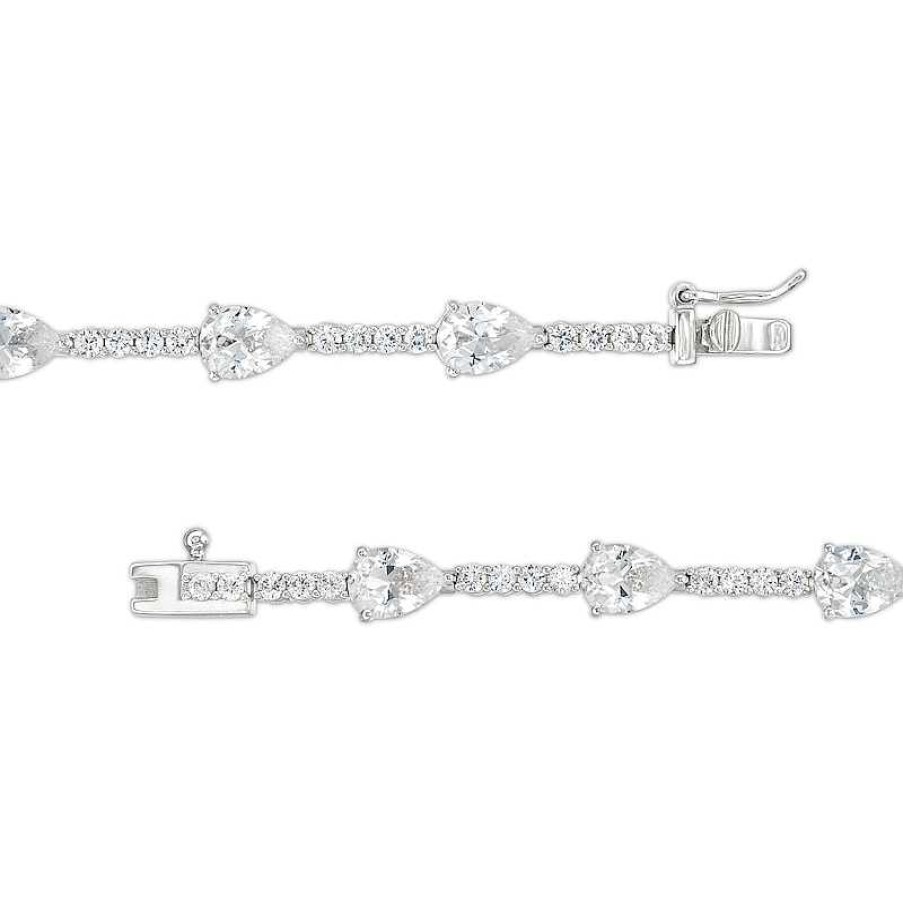 Zales Pear-Shaped White Lab-Created Sapphire Station Line Bracelet In Sterling Silver - 7.25" Bracelets