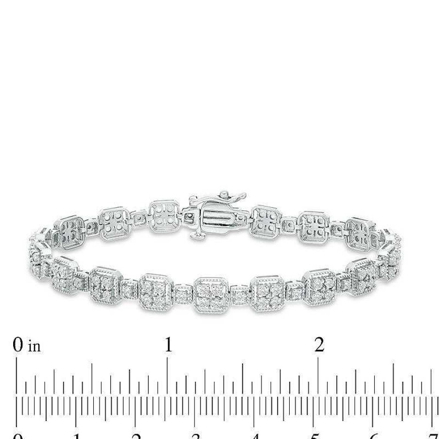 Zales 2 Ct. T.W. Quad Diamond Alternating Beaded Bracelet In 10K White Gold Bracelets