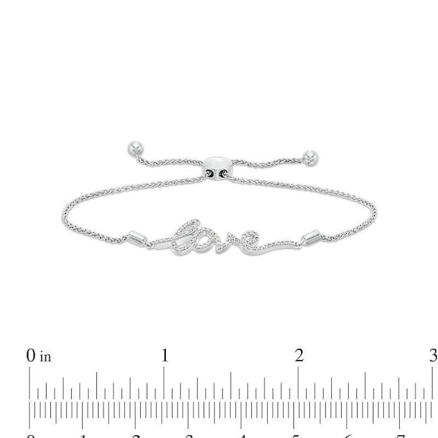 Zales 1/5 Ct. T.W. Diamond Cursive "Love" Script Bolo Bracelet In Sterling Silver 8.25" Bracelets