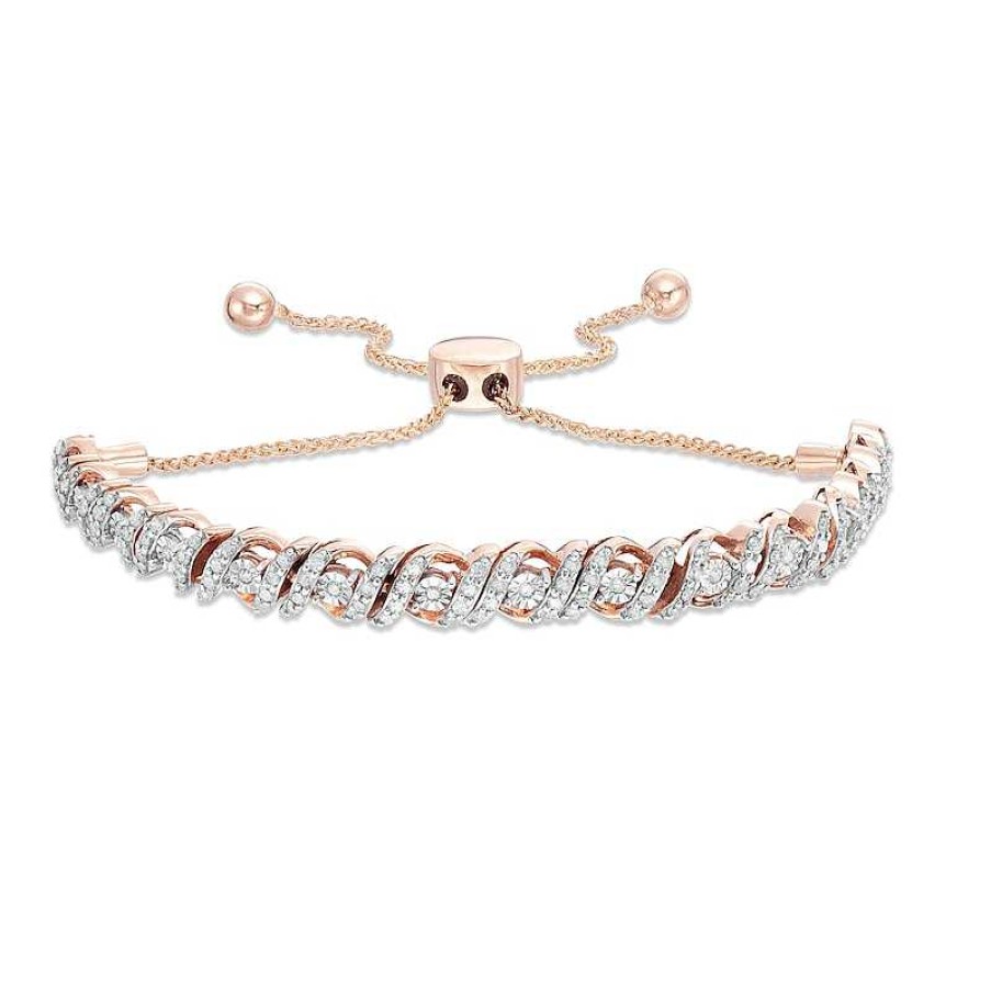 Zales 1 Ct. T.W. Diamond Cascading Bolo Bracelet In 10K Rose Gold - 9.5" Bracelets