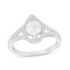 Zales 6.0Mm Cultured Freshwater Pearl And White Lab-Created Sapphire Pear-Shaped Frame Split Shank Ring In Sterling Silver Rings