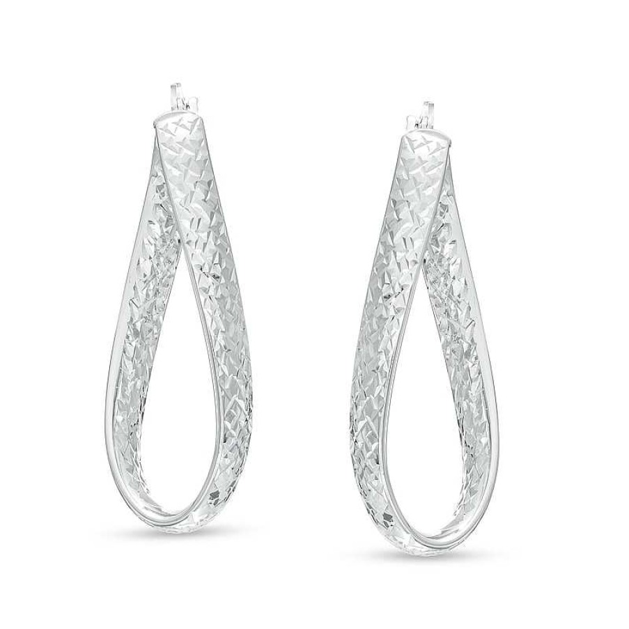 Zales Oro Diamante 34.0Mm Diamond-Cut Twist Hoop Earrings In 14K White Gold Earrings