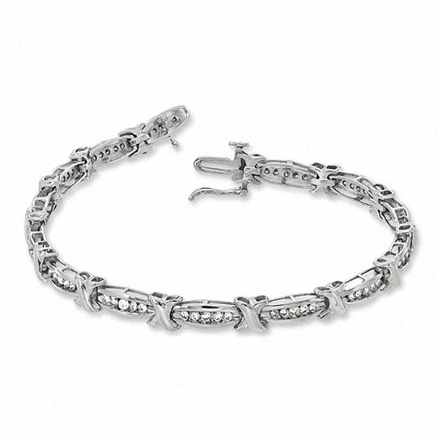 Zales 1 Ct. T.W. Diamond Channel "X" Bracelet In 10K White Gold Bracelets