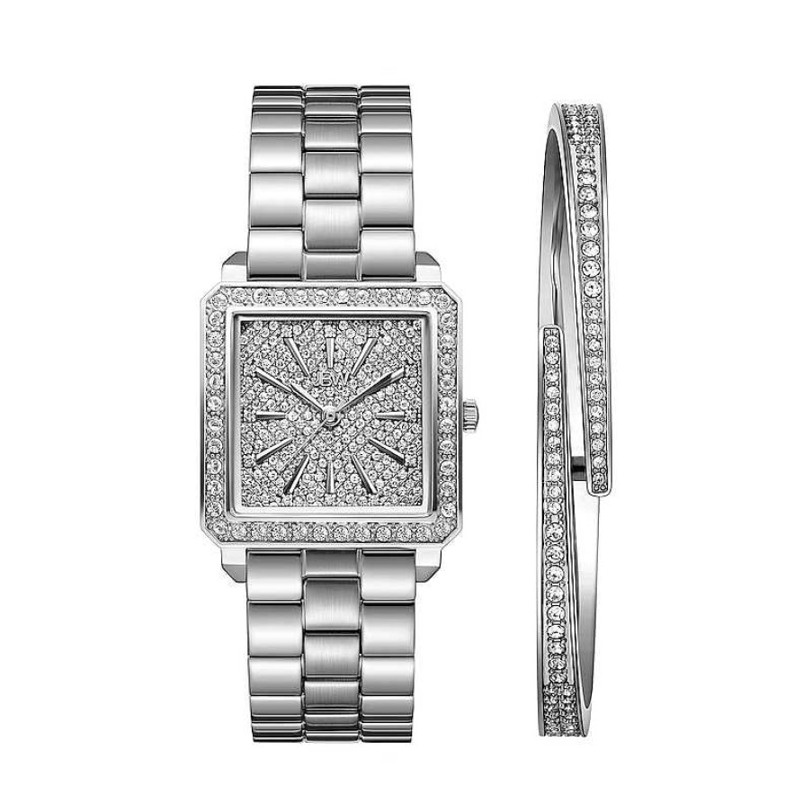 JBW Ladies' Jbw Cristal Square 1/8 Ct. T.W. Diamond And Crystal Accent Watch And Bangle Set (Model: J6387-Setc) Watches