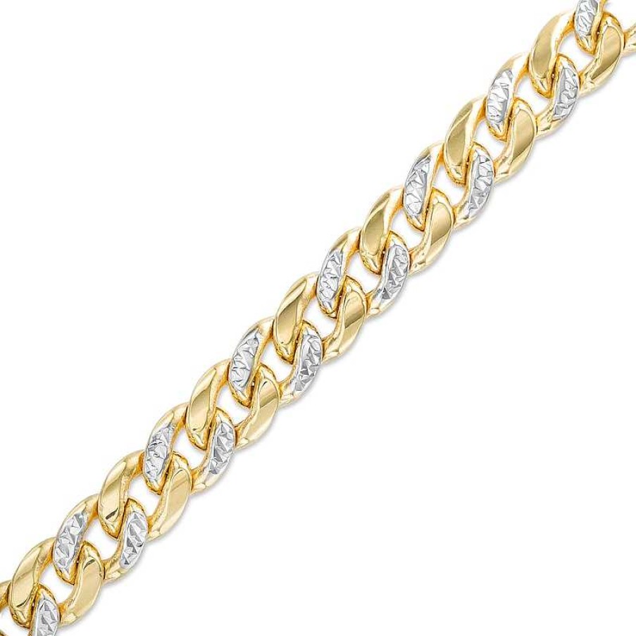 Zales Oro Diamante Diamond-Cut 7.8Mm Cuban Curb Chain Bracelet In Hollow 14K Two-Tone Gold 8.5" Bracelets