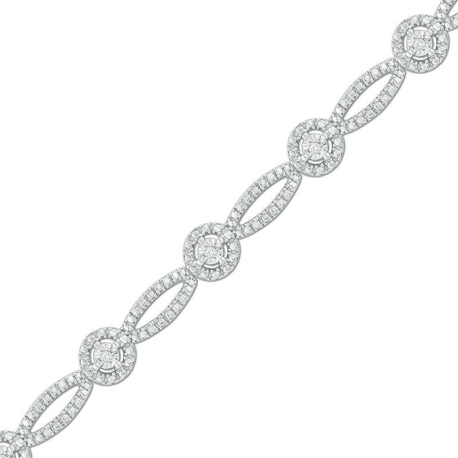 Zales 1/10 Ct. T.W. Diamond Frame And Marquise Shape Alternating Bracelet In Sterling Silver - 7.5" Bracelets