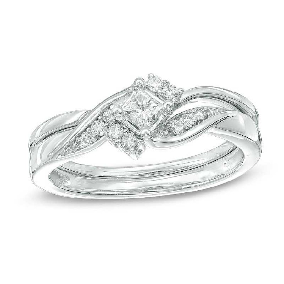 Zales 1/4 Ct. T.W. Princess-Cut Diamond Bridal Set In 10K White Gold Rings