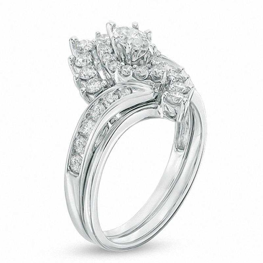 Zales 1 Ct. T.W. Marquise Diamond Shadow Frame Bridal Set In 14K White Gold Rings