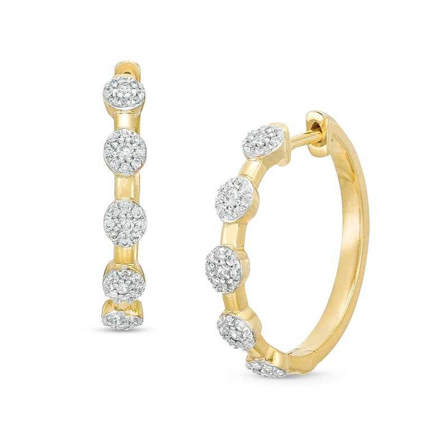 Zales 3/8 Ct. T.W. Multi-Diamond Station Hoop Earrings In 10K Gold Earrings