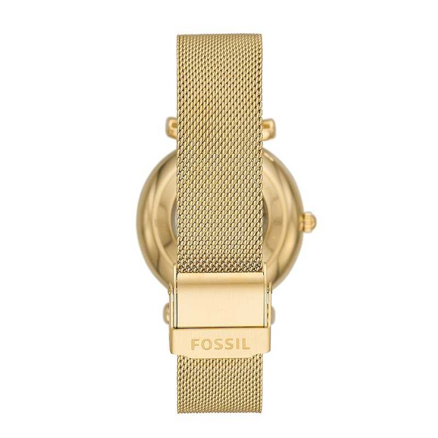 Fossil Ladies' Fossil Carlie Gold-Tone Mesh Watch With Roman Numeral Gold-Tone Skeleton Sunray Dial (Model: Me3250) Watches