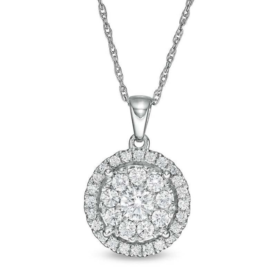 Zales 1 Ct. T.W. Diamond Frame Pendant In 10K White Gold Necklaces