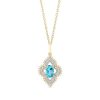 Zales Enchanted Disney Jasmine Oval Swiss Blue Topaz And 1/10 Ct. T.W. Diamond Beaded Ornate Frame Pendant In 10K Gold 19" Necklaces