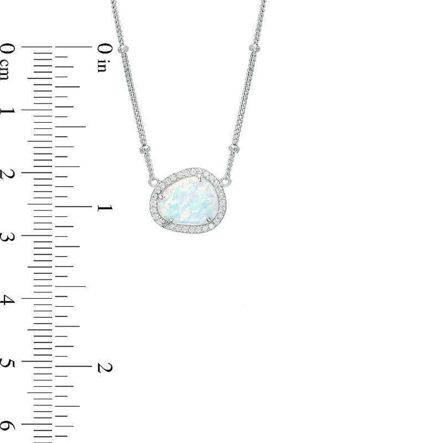 Zales Pear-Shaped Lab-Created Opal And White Sapphire Frame Necklace In Sterling Silver - 16" Necklaces