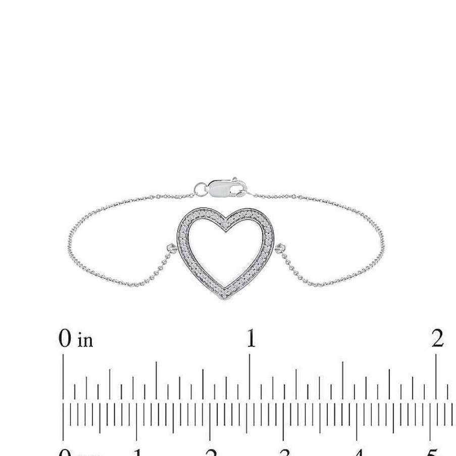 Zales 1/8 Ct. T.W. Diamond Lined Heart Bracelet In 10K White Gold - 7.25" Bracelets