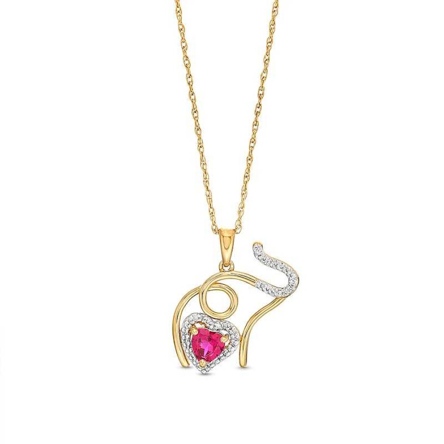 Zales Heart-Shaped Lab-Created Ruby And 1/10 Ct. T.W. Diamond Elephant Calf Pendant In Sterling Silver With 14K Gold Plate Necklaces