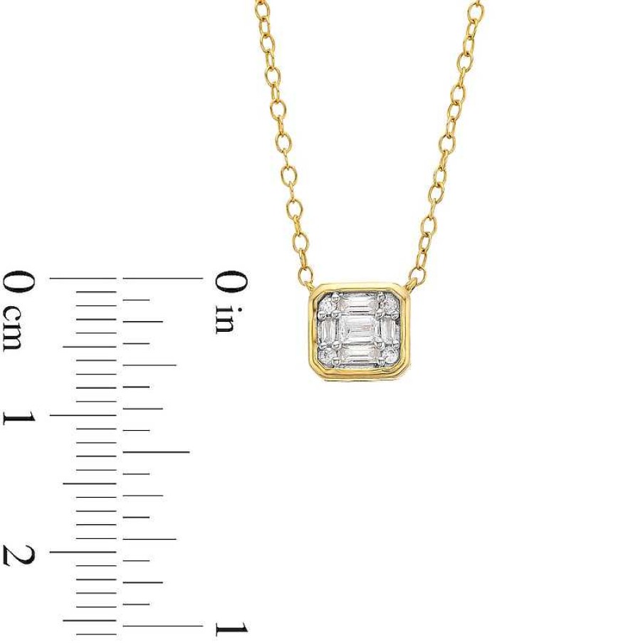 Zales 1/5 Ct. T.W. Emerald-Shaped Multi-Diamond Sideways Necklace In 10K Gold Necklaces