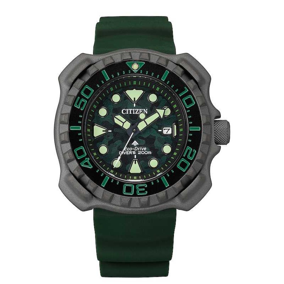 Citizen Men'S Citizen Eco-Drive® Promaster Gunmetal Grey Super Titanium Strap Watch With Green Dial (Model: Bn0228-06W) Watches