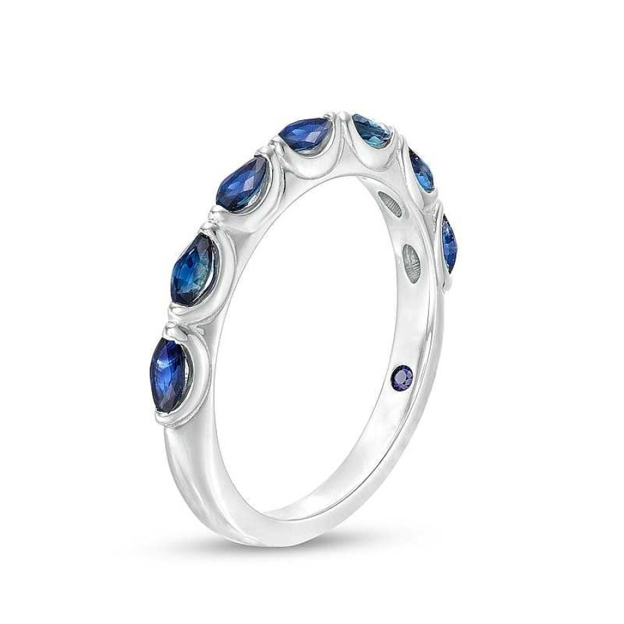 Zales Vera Wang Love Collection Sideways Marquise Blue Sapphire Seven Stone Band In 14K White Gold Rings