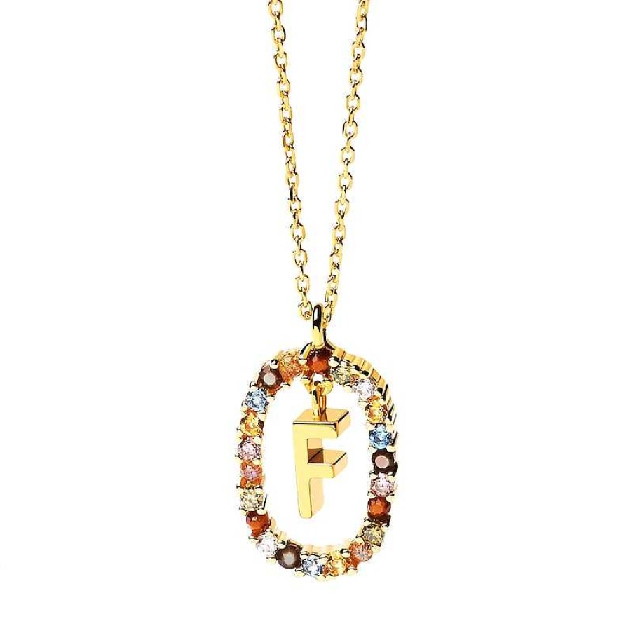 Zales Pdpaola At Zales Multi-Color "F" Pendant In Sterling Silver With 18K Gold Plate Necklaces