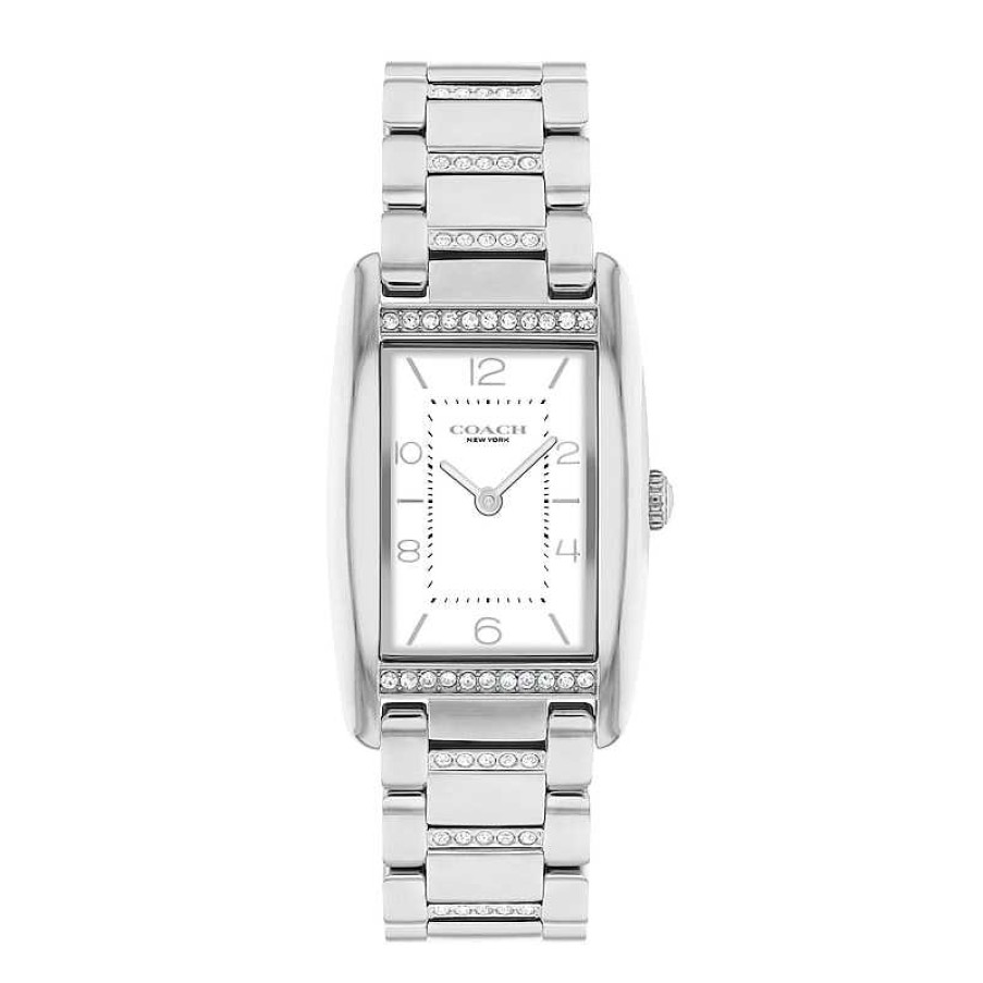 Coach Ladies' Coach Reese Crystal Accent Watch With Rectangular White Dial (Model: 14504315) Watches