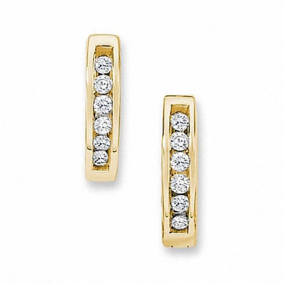 Zales 1/10 Ct. T.W. Diamond Channel-Set Huggie Hoop Earrings In 10K Gold Earrings