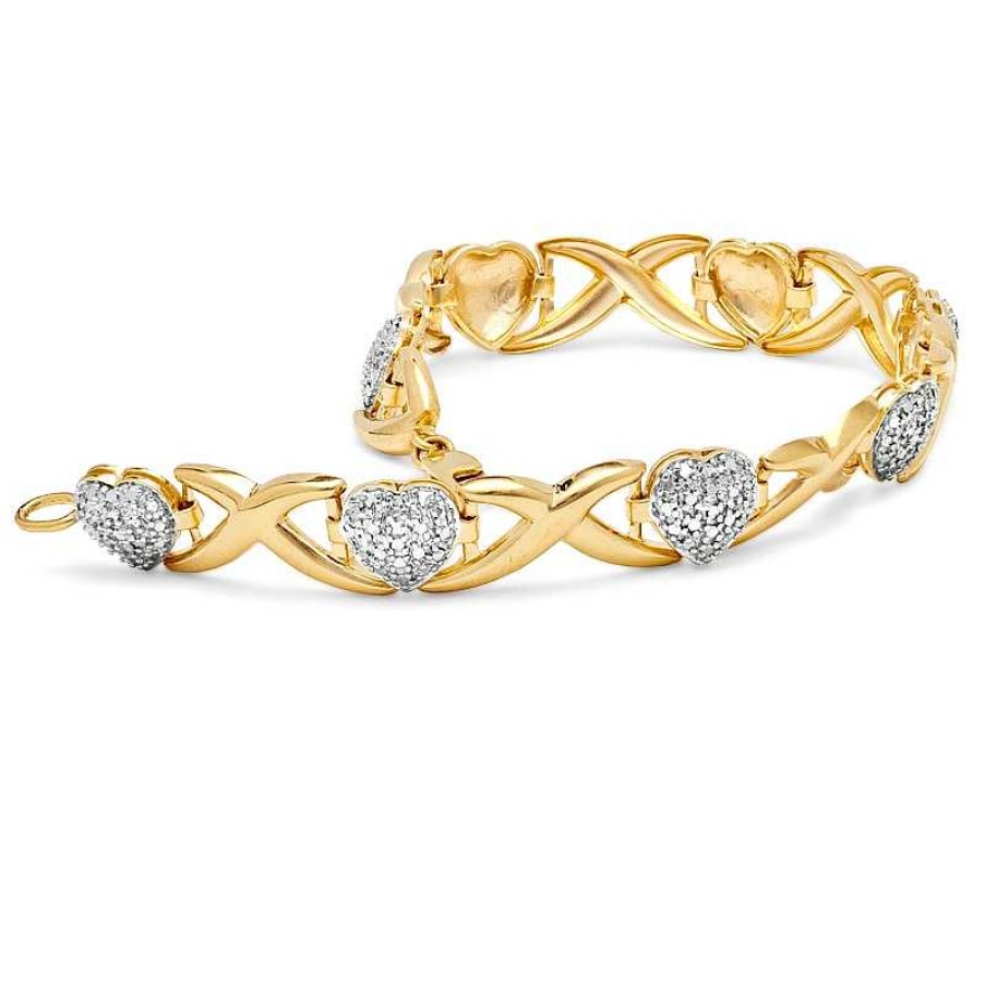 Zales Diamond Accent Heart Link Bracelet In Sterling Silver And 18K Gold Plate - 7.25" Bracelets