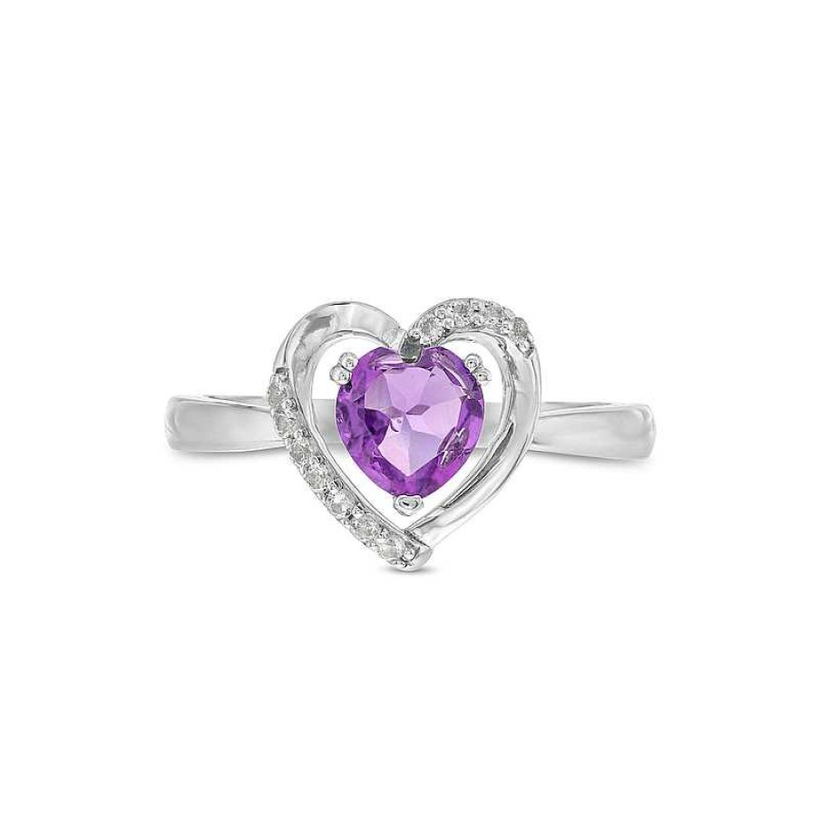 Zales Heart-Shaped Amethyst And White Lab-Created Sapphire Pendant, Ring And Earrings Set In Sterling Silver Earrings