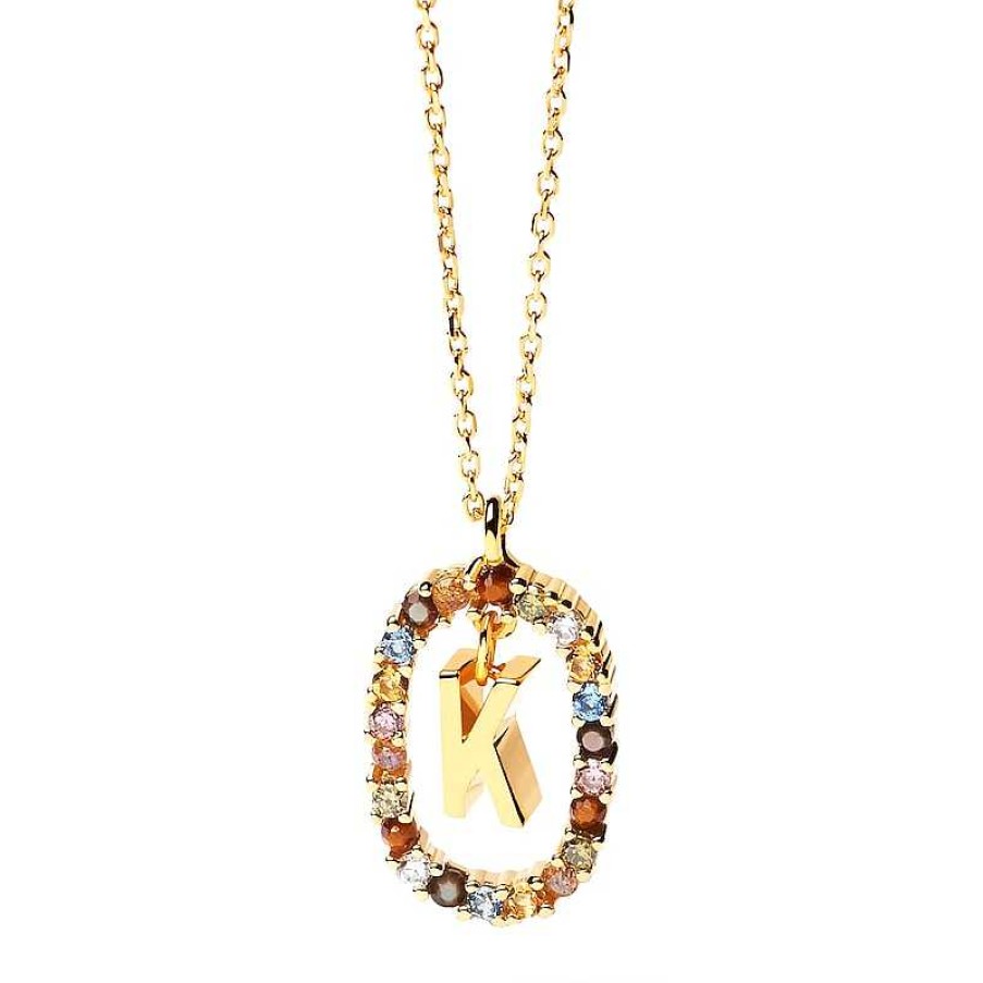 Zales Pdpaola At Zales Multi-Color "K" Pendant In Sterling Silver With 18K Gold Plate Necklaces