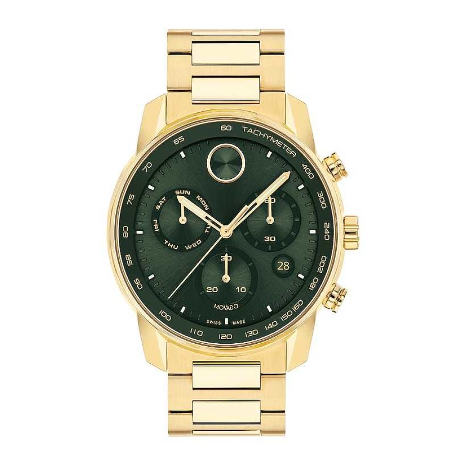 Movado Men'S Movado Bold® Gold-Tone Ip Chronograph Watch With Green Dial And Date Window (Model: 3600948) Watches