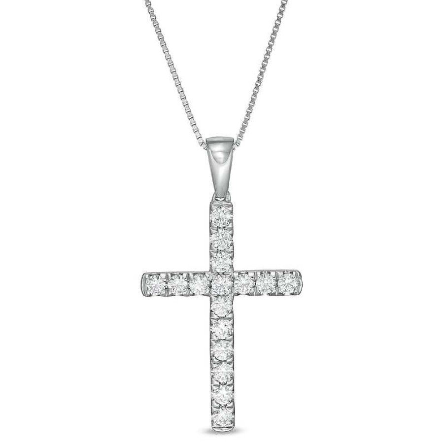 Zales 1/2 Ct. T.W. Certified Lab-Created Diamond Cross Pendant In 14K White Gold (F/Si2) Necklaces