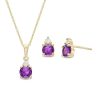 Zales Amethyst And 1/15 Ct. T.W. Diamond Stacked Drop Pendant And Stud Earrings Set In 10K Gold Earrings