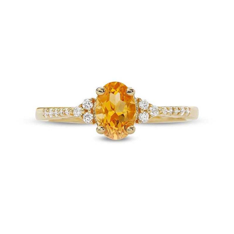 Zales Oval Citrine And 1/10 Ct. T.W. Diamond Ring In 10K Gold Rings