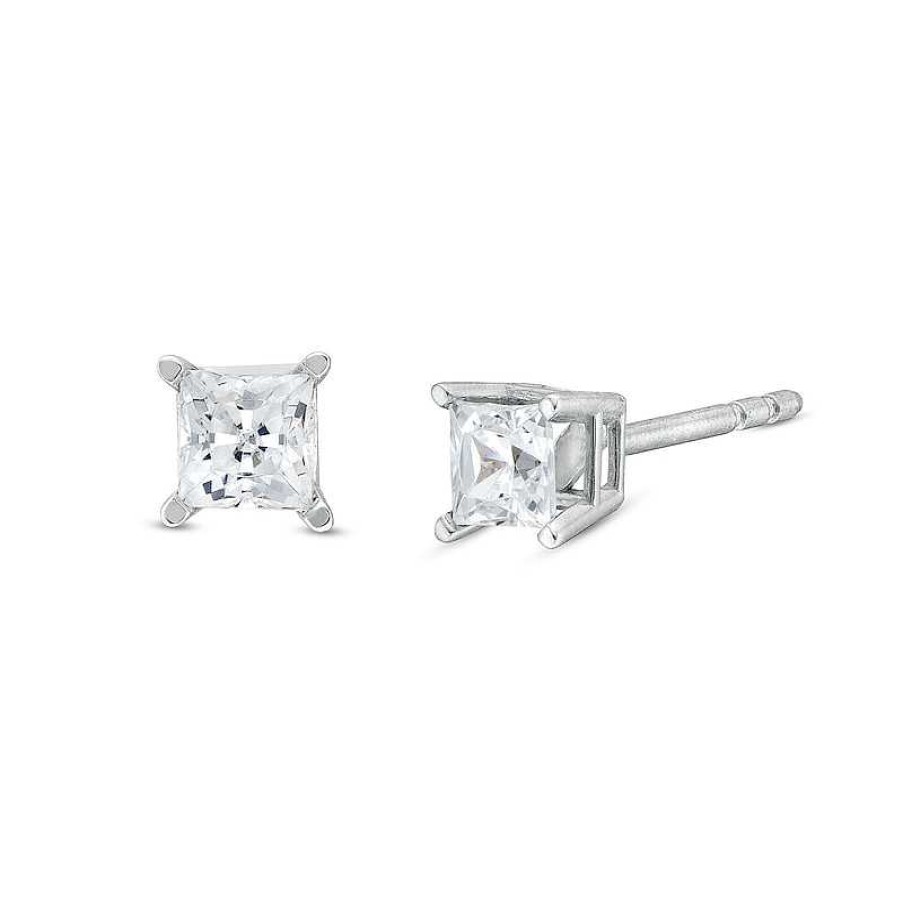 Zales 1/3 Ct. T.W. Princess-Cut Certified Lab-Created Diamond Solitaire Stud Earrings In 10K White Gold (I/Si2) Earrings