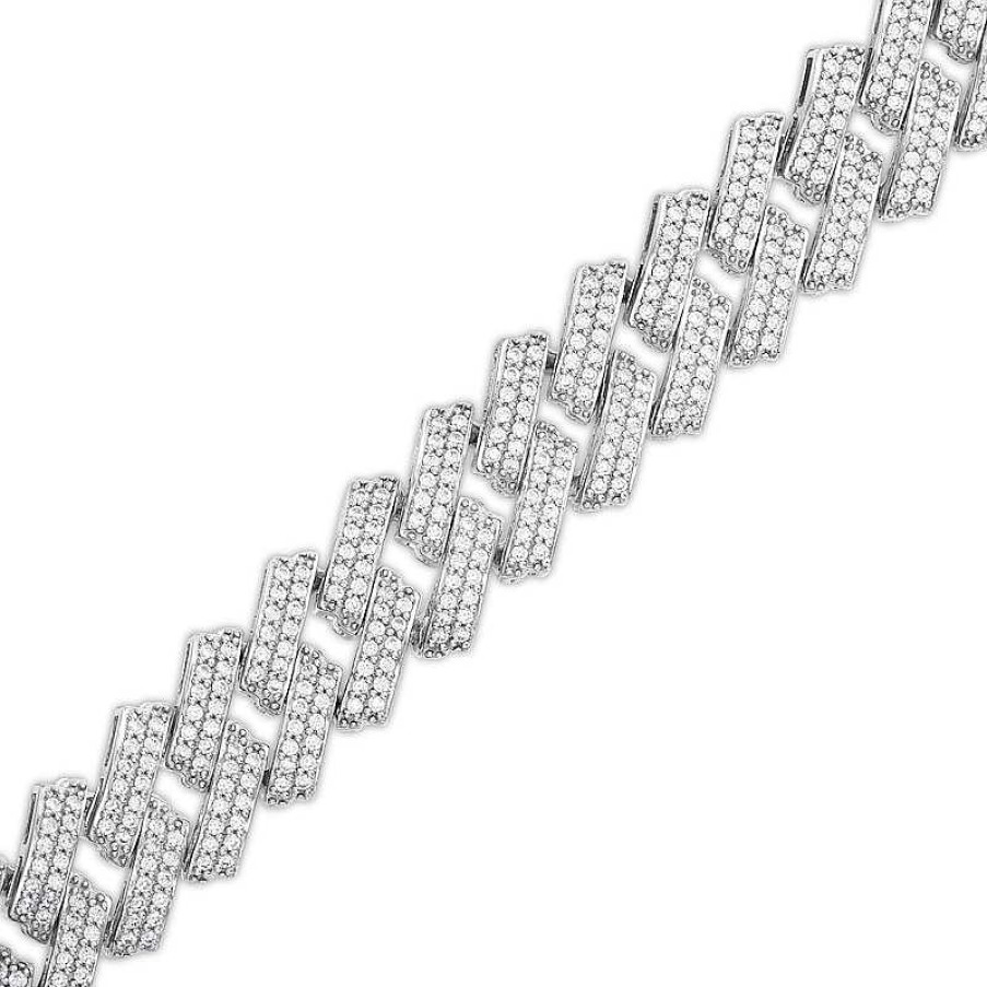 Zales Men'S 4 Ct. T.W. Diamond Squared Curb Chain Bracelet In 10K White Gold - 8.5" Bracelets