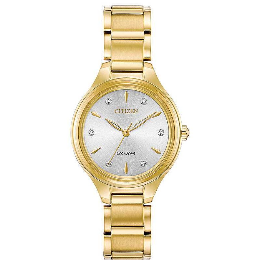 Citizen Ladies' Citizen Eco-Drive® Corso Diamond Accent Gold-Tone Watch With Silver-Tone Dial (Model: Fe2102-55A) Watches