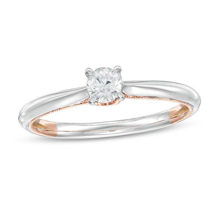 Zales 1/5 Ct. Diamond Solitaire Vintage-Style Engagement Ring In 14K Two-Tone Gold (I/I2) Rings