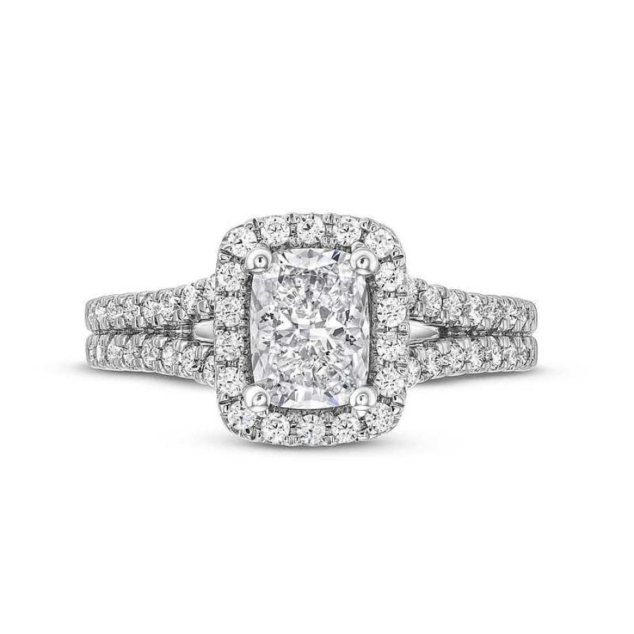 Zales 1-1/2 Ct. T.W. Cushion-Cut Certified Lab-Created Diamond Frame Split Shank Engagement Ring In 14K White Gold (F/Vs2) Rings