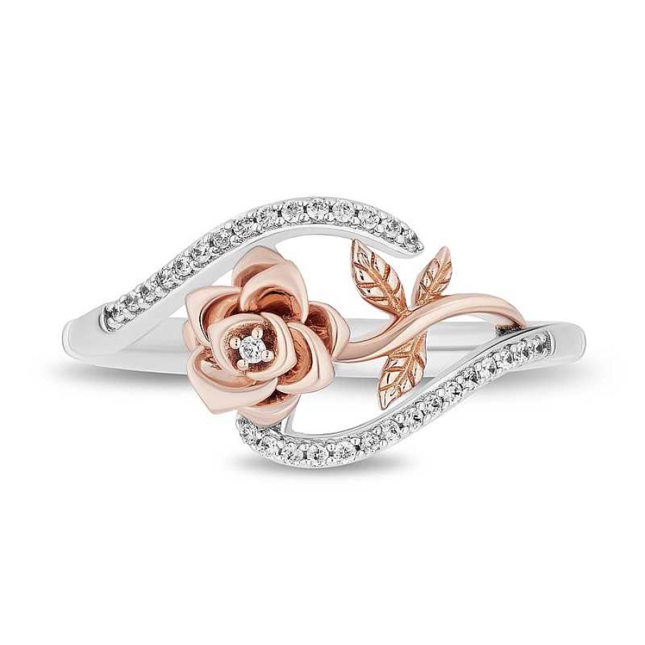 Zales Enchanted Disney Belle 1/10 Ct. T.W. Diamond Bypass Rose Ring In Sterling Silver And 10K Rose Gold Rings