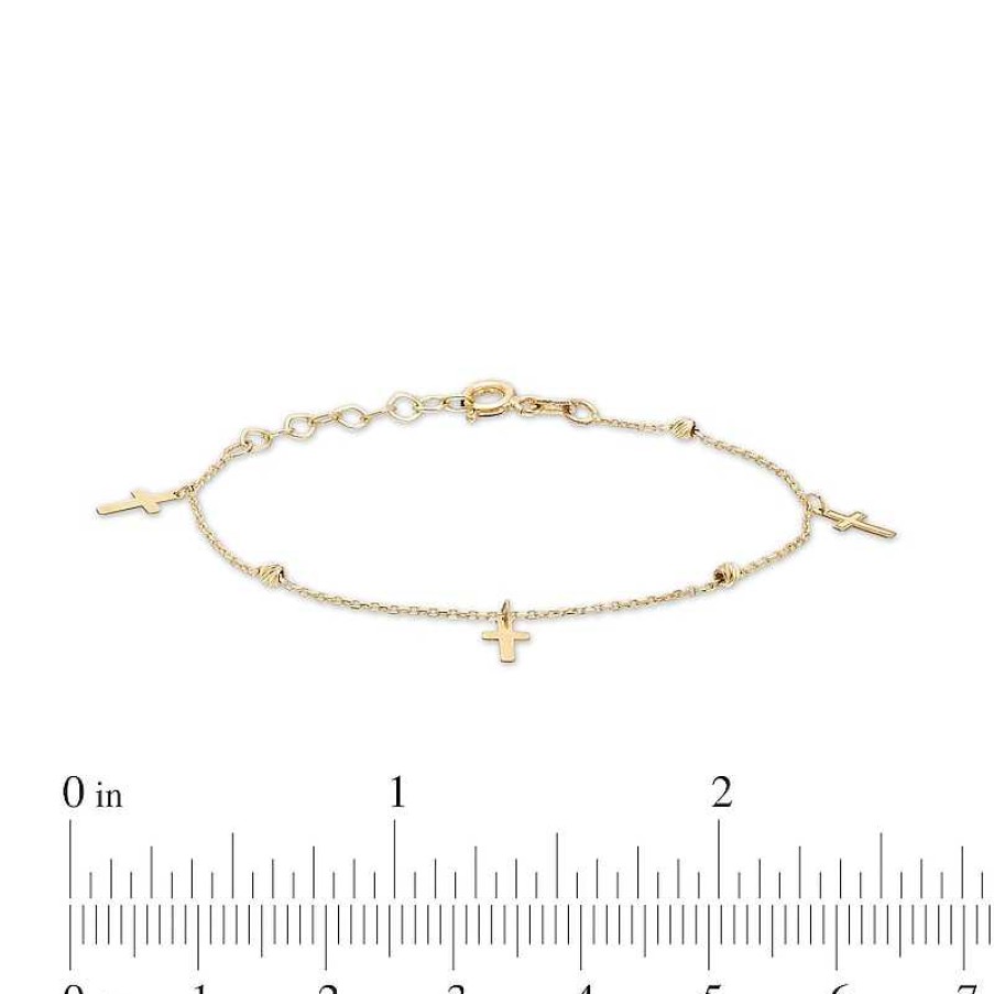 Zales Child'S Dangle Cross Station Bracelet In 14K Gold 6.0" Bracelets