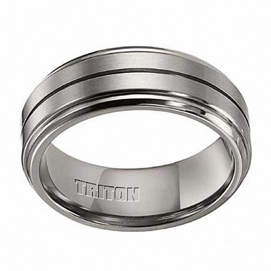 Zales Triton Men'S 8.0Mm Comfort Fit Center Groove Titanium Wedding Band Rings