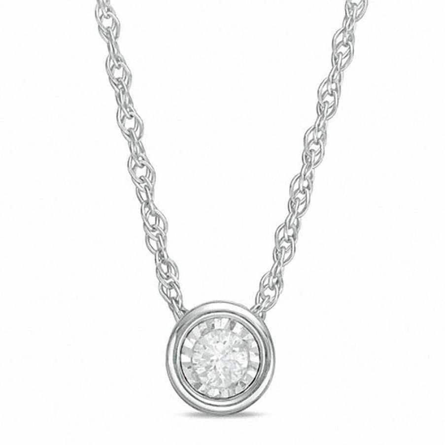 Zales 1/10 Ct. Diamond Solitaire Pendant In 10K White Gold (I/I3) Necklaces